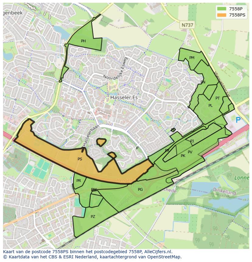 Afbeelding van het postcodegebied 7558 PS op de kaart.