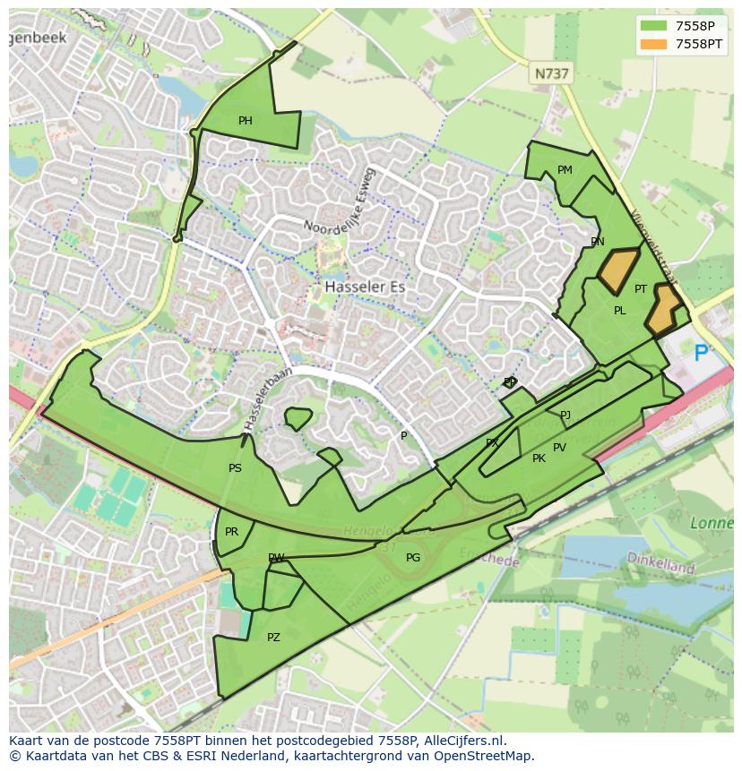 Afbeelding van het postcodegebied 7558 PT op de kaart.