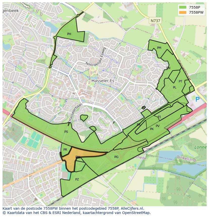 Afbeelding van het postcodegebied 7558 PW op de kaart.