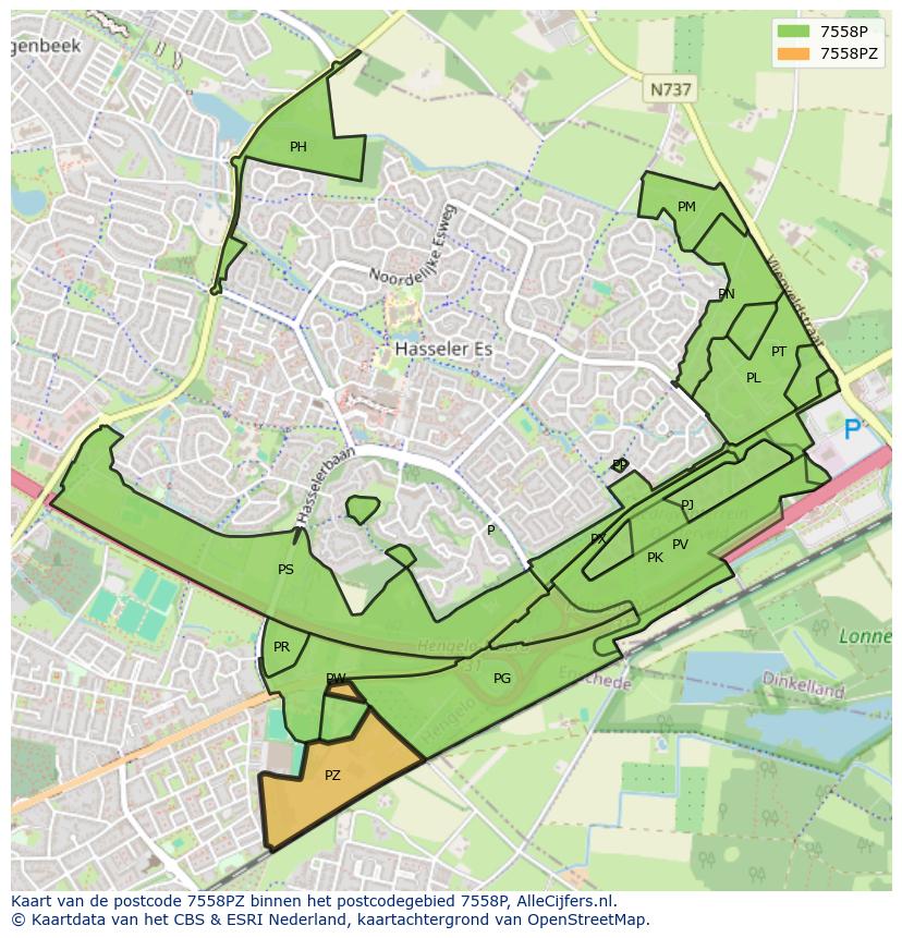 Afbeelding van het postcodegebied 7558 PZ op de kaart.