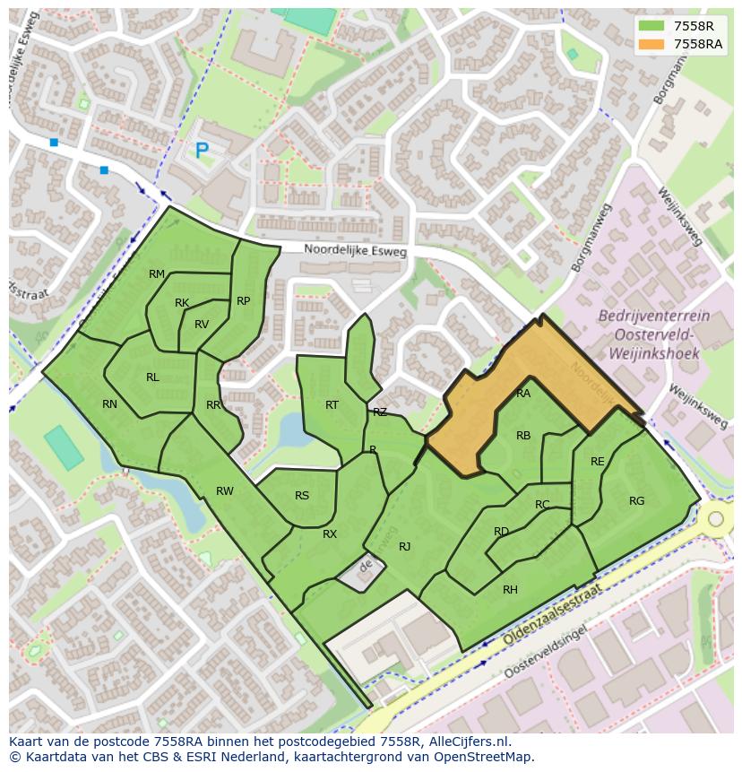 Afbeelding van het postcodegebied 7558 RA op de kaart.