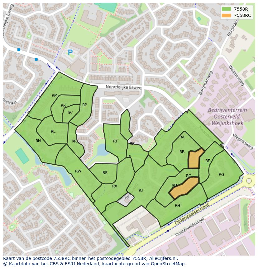 Afbeelding van het postcodegebied 7558 RC op de kaart.