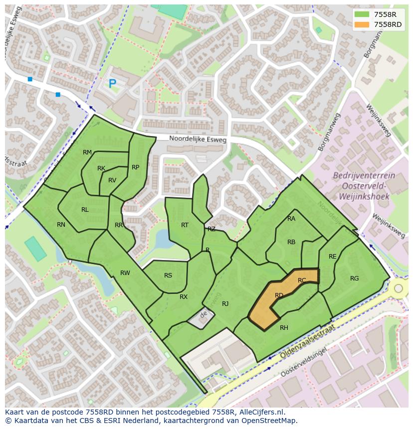 Afbeelding van het postcodegebied 7558 RD op de kaart.