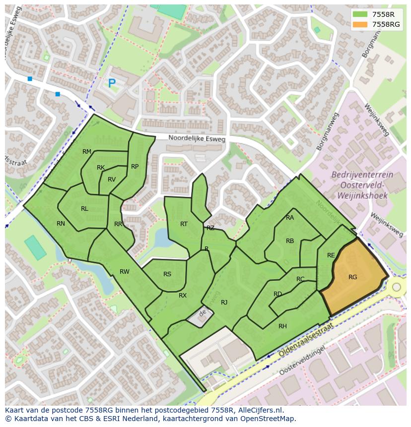 Afbeelding van het postcodegebied 7558 RG op de kaart.