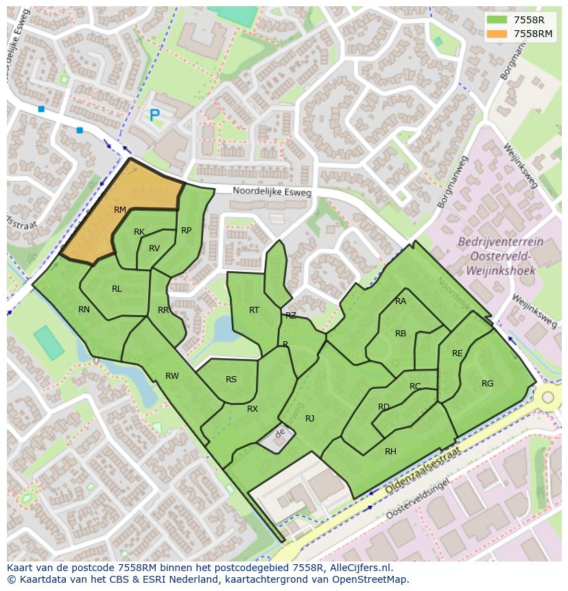 Afbeelding van het postcodegebied 7558 RM op de kaart.