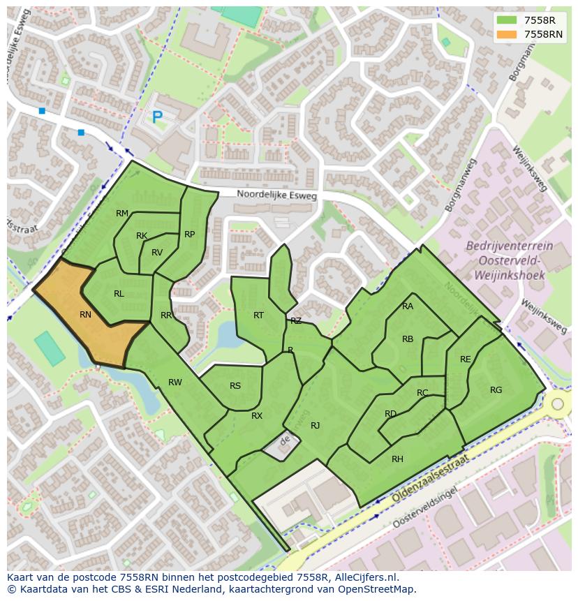 Afbeelding van het postcodegebied 7558 RN op de kaart.