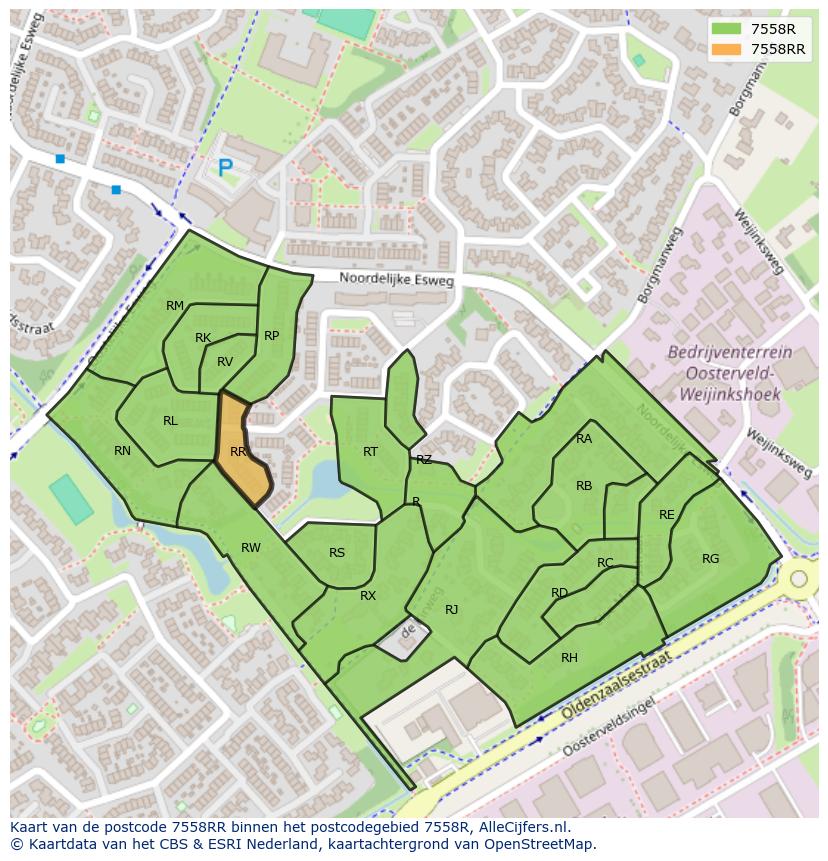 Afbeelding van het postcodegebied 7558 RR op de kaart.