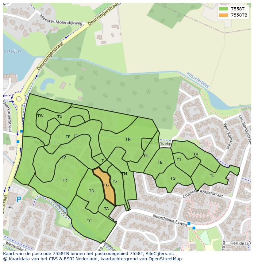 Afbeelding van het postcodegebied 7558 TB op de kaart.