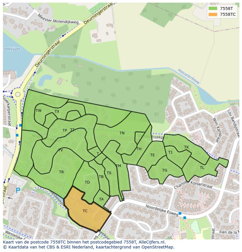 Afbeelding van het postcodegebied 7558 TC op de kaart.