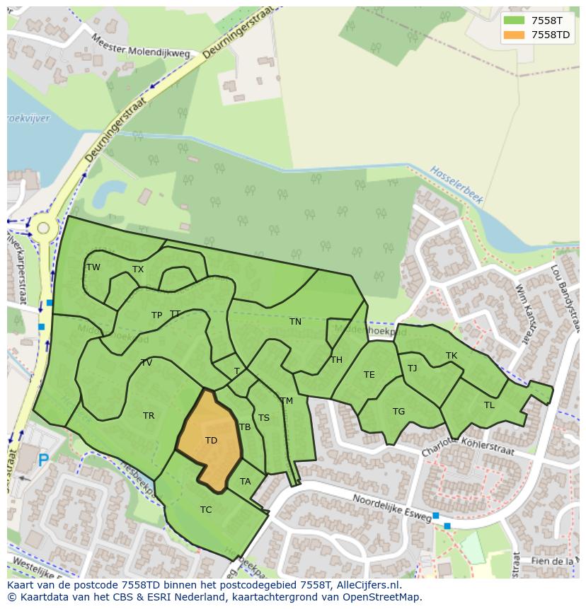 Afbeelding van het postcodegebied 7558 TD op de kaart.