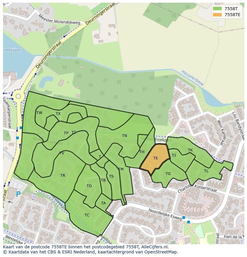 Afbeelding van het postcodegebied 7558 TE op de kaart.