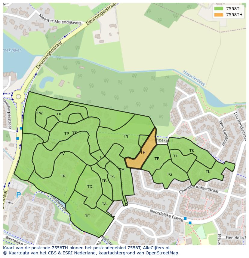 Afbeelding van het postcodegebied 7558 TH op de kaart.