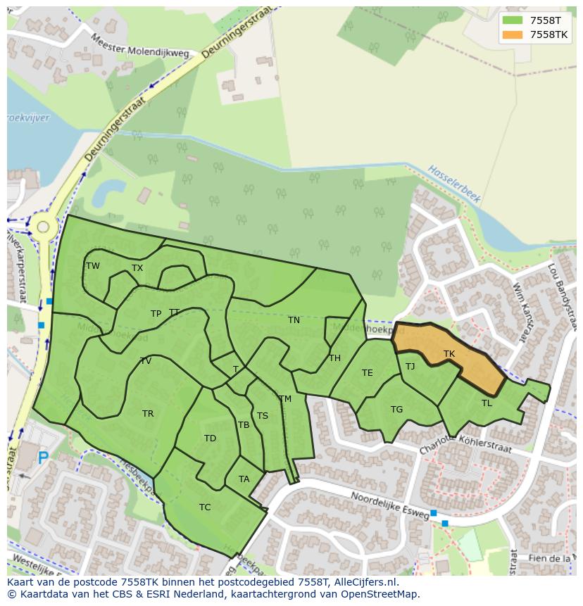 Afbeelding van het postcodegebied 7558 TK op de kaart.