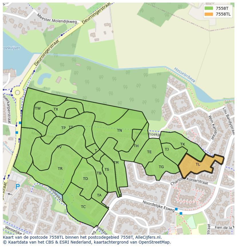 Afbeelding van het postcodegebied 7558 TL op de kaart.