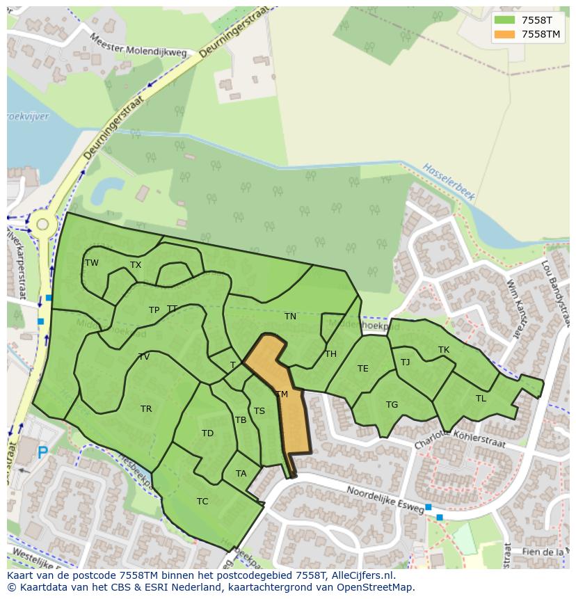 Afbeelding van het postcodegebied 7558 TM op de kaart.