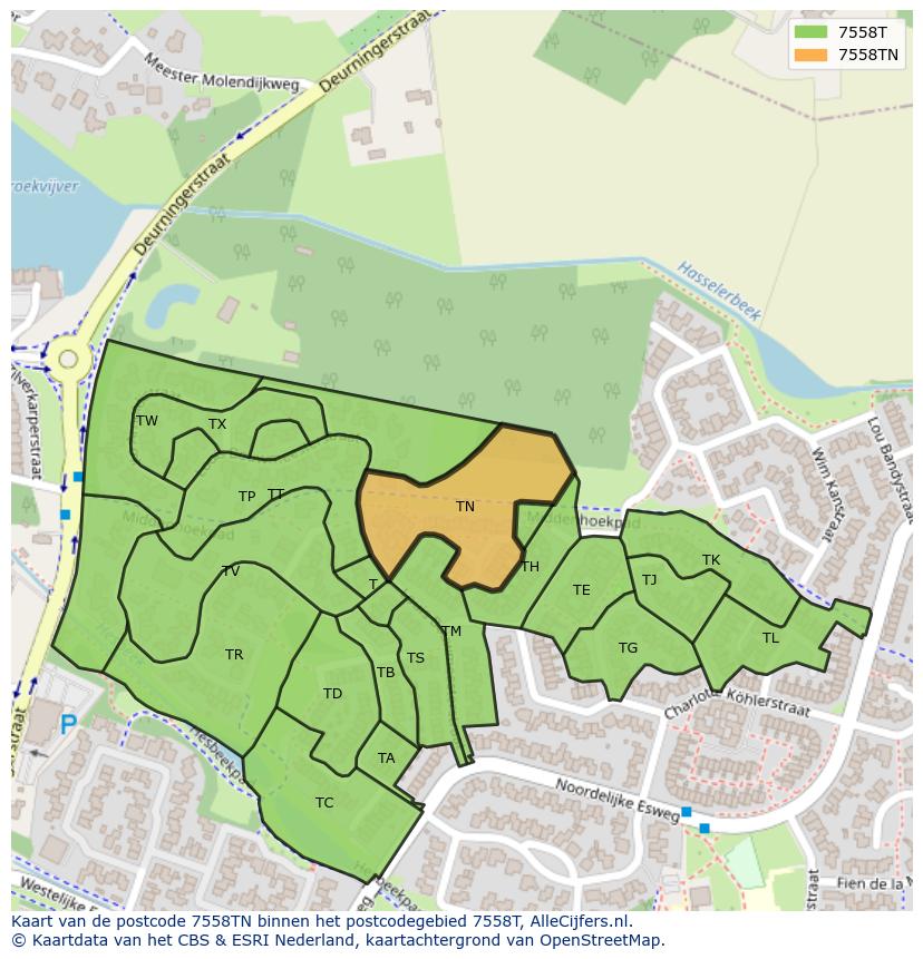 Afbeelding van het postcodegebied 7558 TN op de kaart.