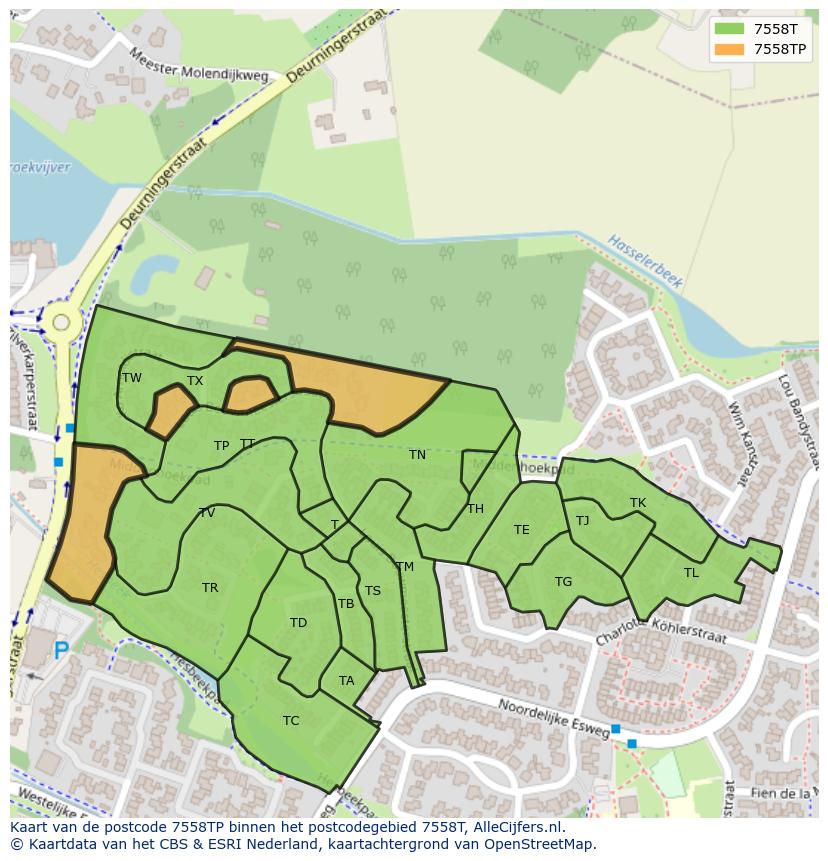 Afbeelding van het postcodegebied 7558 TP op de kaart.