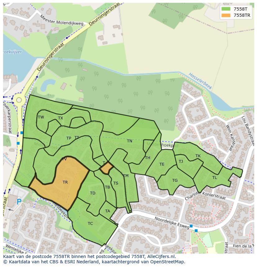 Afbeelding van het postcodegebied 7558 TR op de kaart.