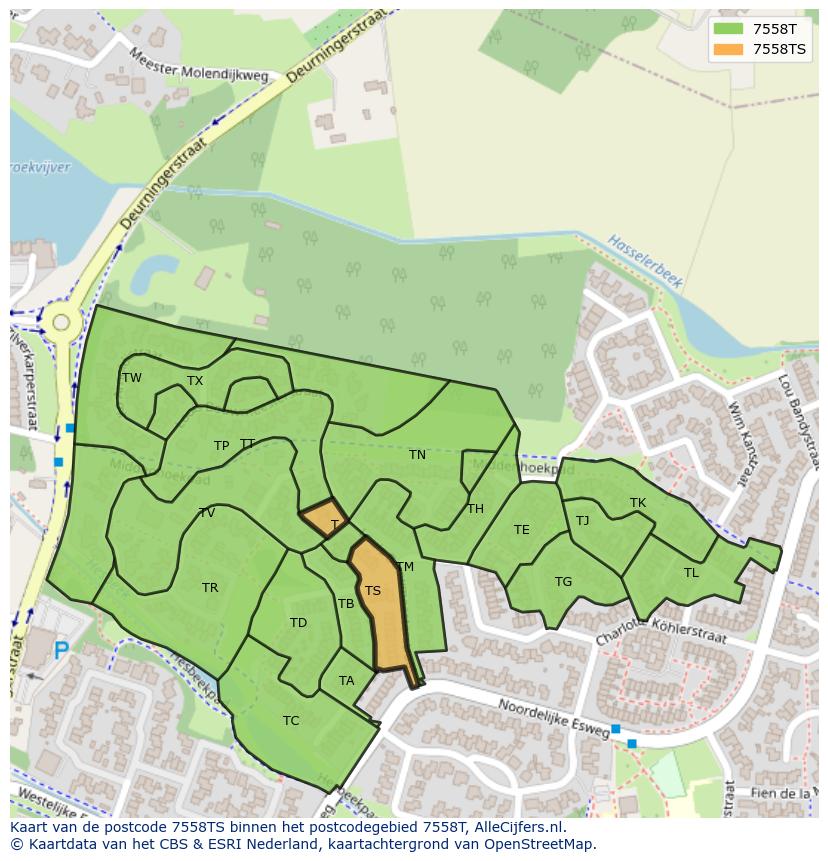 Afbeelding van het postcodegebied 7558 TS op de kaart.