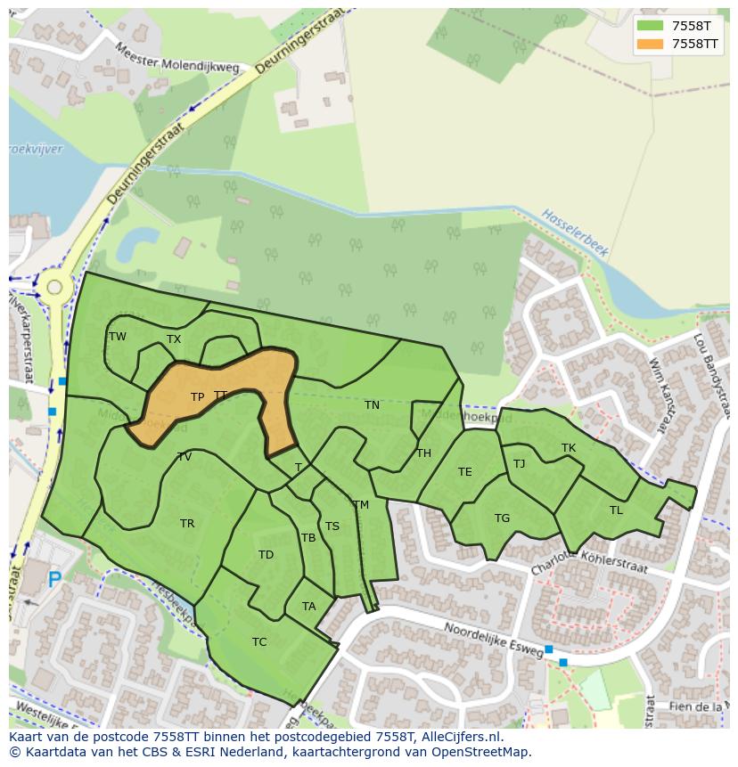 Afbeelding van het postcodegebied 7558 TT op de kaart.
