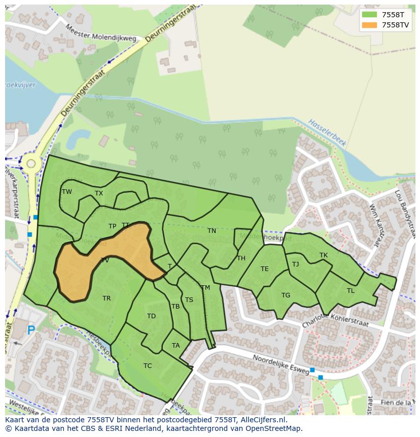 Afbeelding van het postcodegebied 7558 TV op de kaart.
