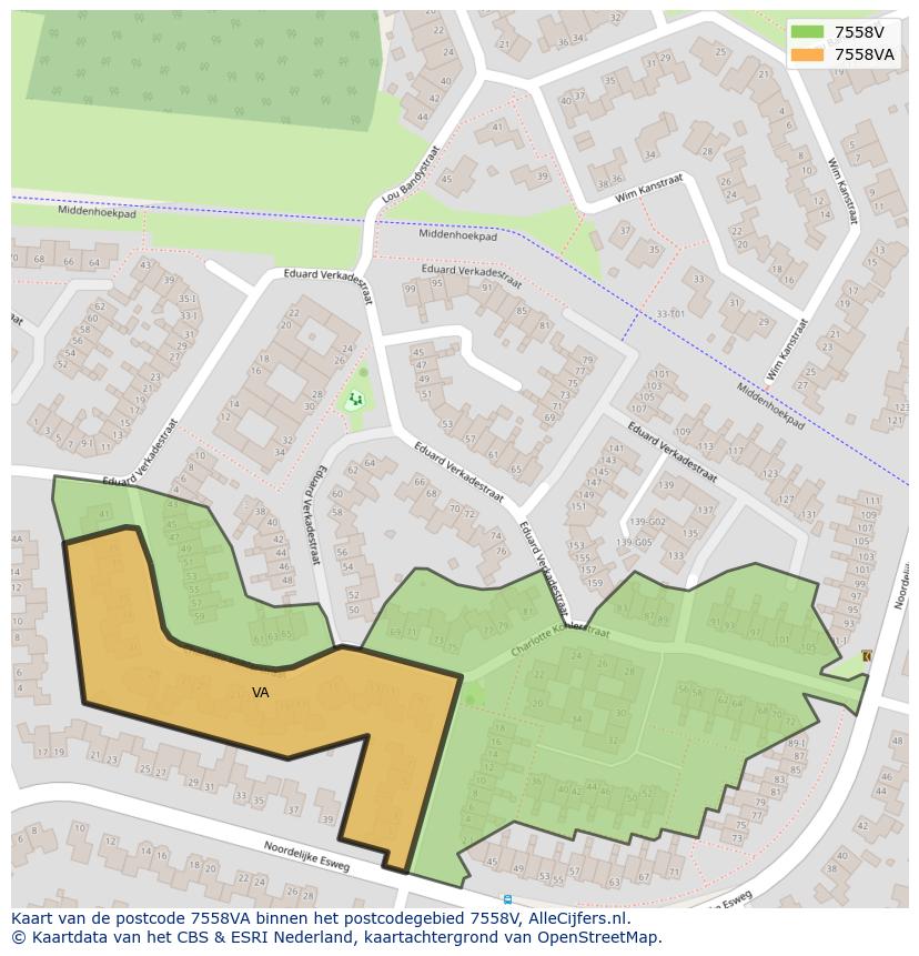 Afbeelding van het postcodegebied 7558 VA op de kaart.