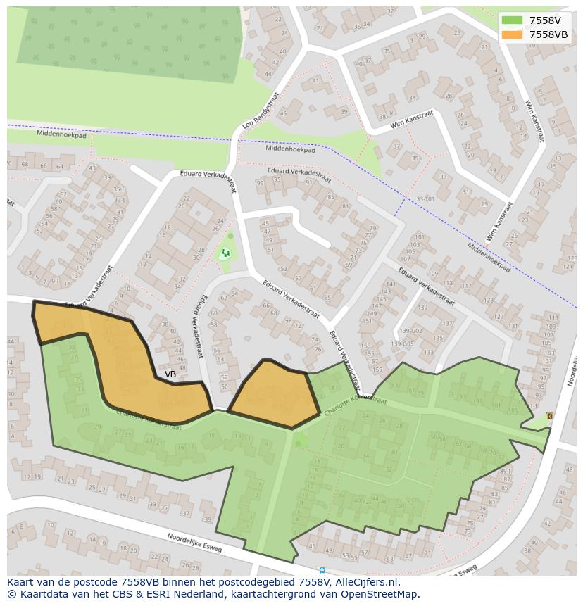 Afbeelding van het postcodegebied 7558 VB op de kaart.