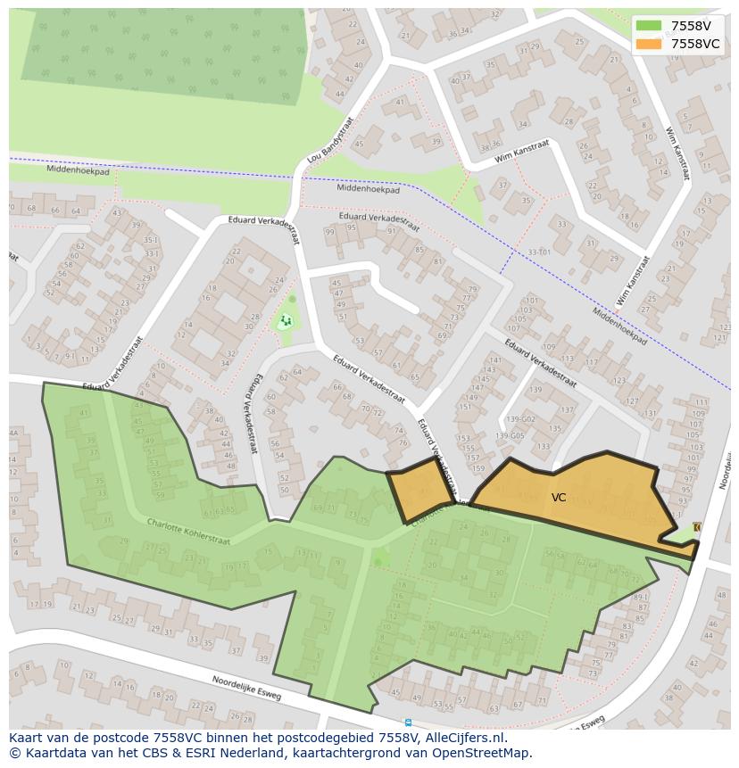 Afbeelding van het postcodegebied 7558 VC op de kaart.