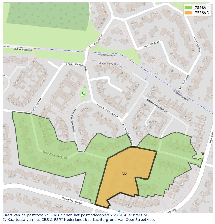 Afbeelding van het postcodegebied 7558 VD op de kaart.