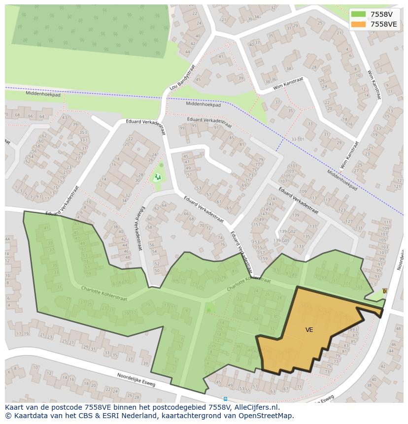 Afbeelding van het postcodegebied 7558 VE op de kaart.