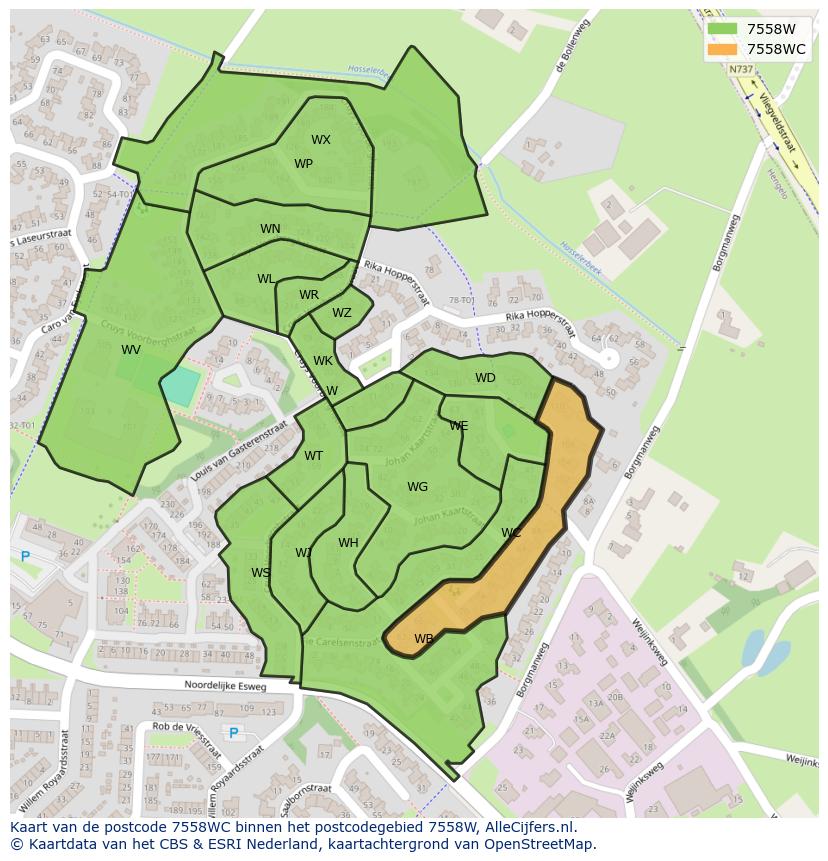 Afbeelding van het postcodegebied 7558 WC op de kaart.