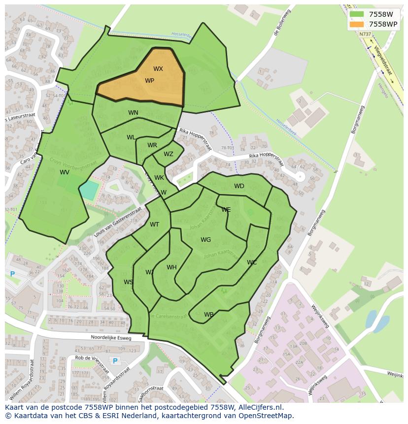 Afbeelding van het postcodegebied 7558 WP op de kaart.