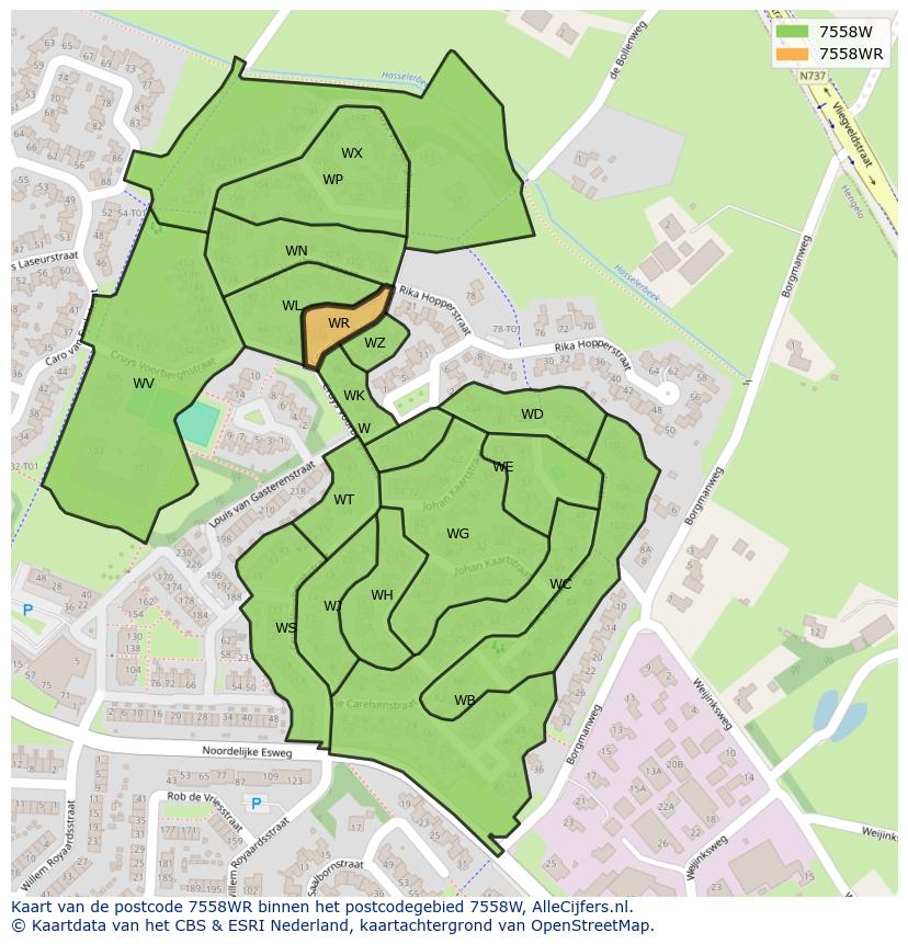 Afbeelding van het postcodegebied 7558 WR op de kaart.