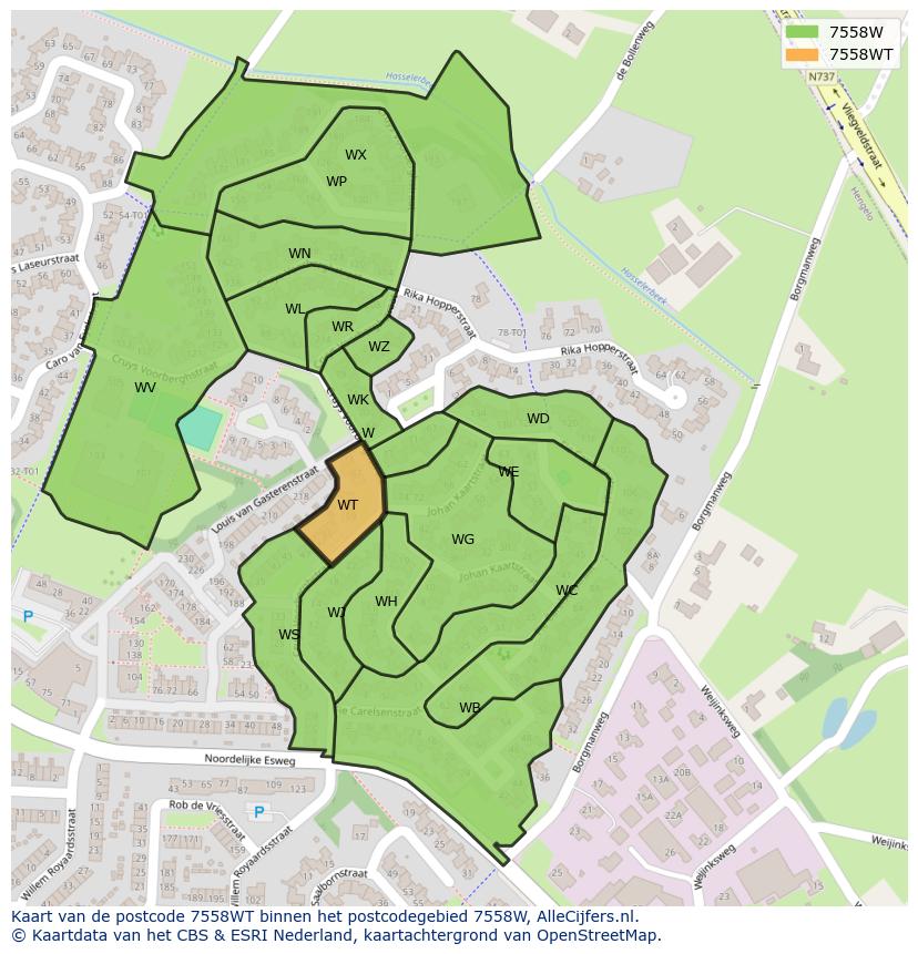 Afbeelding van het postcodegebied 7558 WT op de kaart.