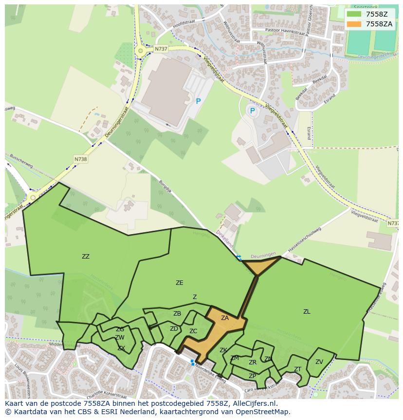 Afbeelding van het postcodegebied 7558 ZA op de kaart.