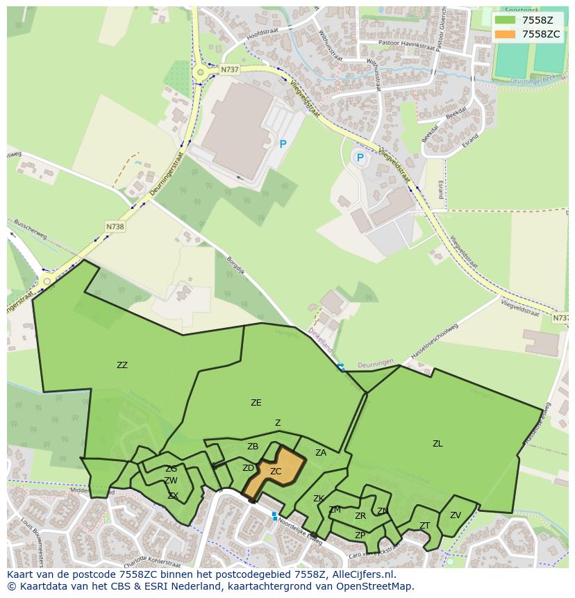 Afbeelding van het postcodegebied 7558 ZC op de kaart.