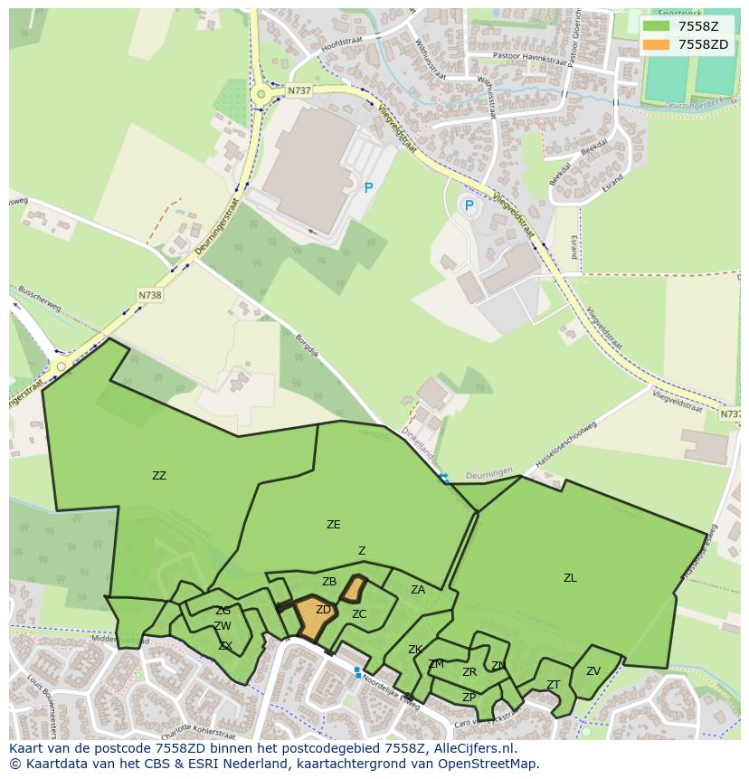 Afbeelding van het postcodegebied 7558 ZD op de kaart.