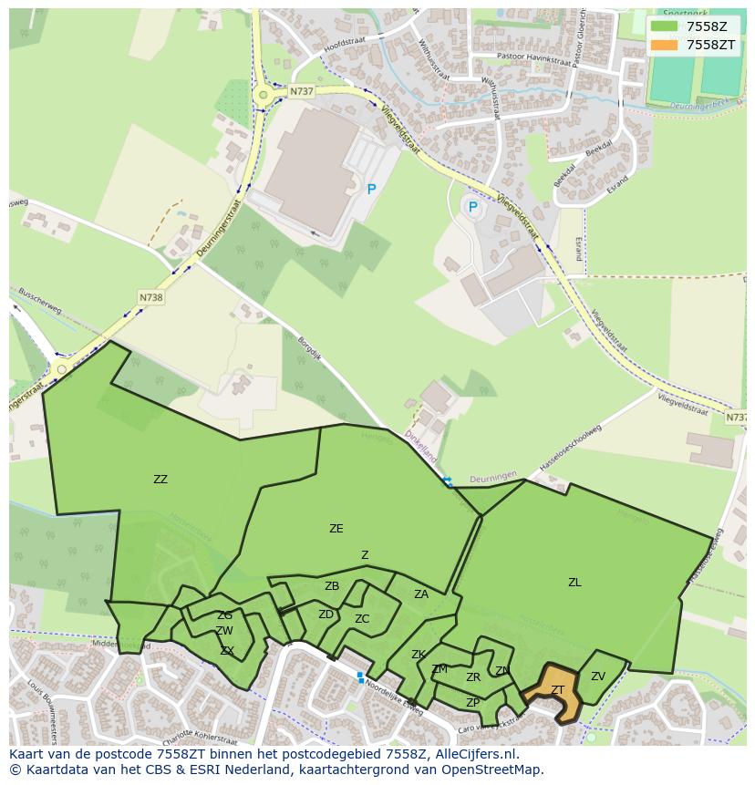 Afbeelding van het postcodegebied 7558 ZT op de kaart.