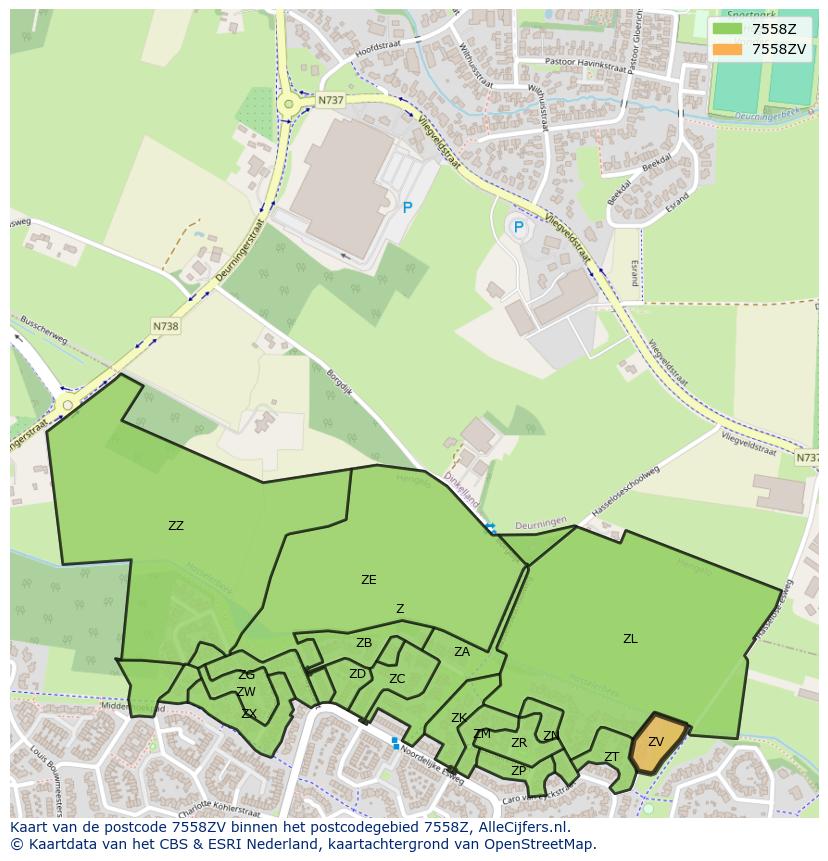 Afbeelding van het postcodegebied 7558 ZV op de kaart.