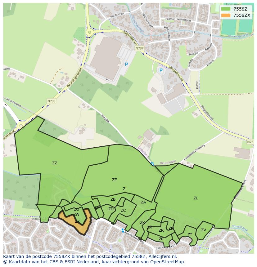 Afbeelding van het postcodegebied 7558 ZX op de kaart.