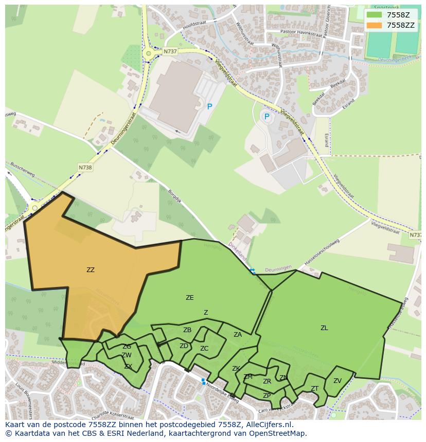 Afbeelding van het postcodegebied 7558 ZZ op de kaart.