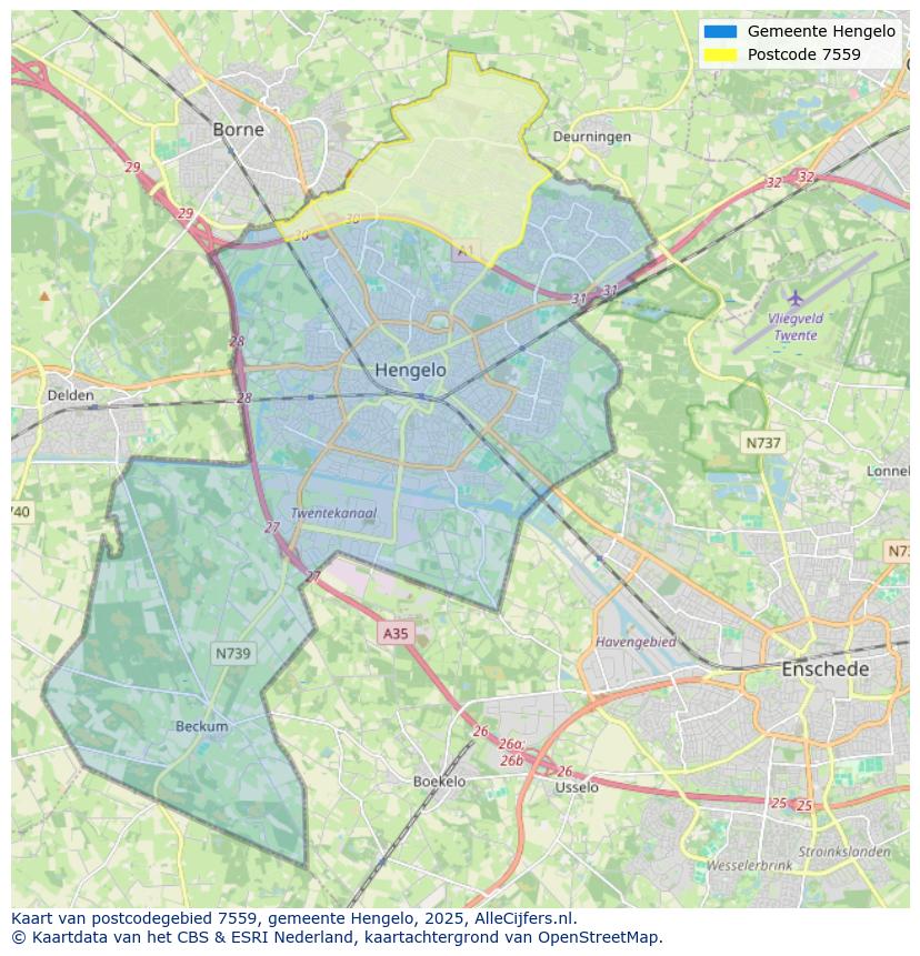 Afbeelding van het postcodegebied 7559 op de kaart.