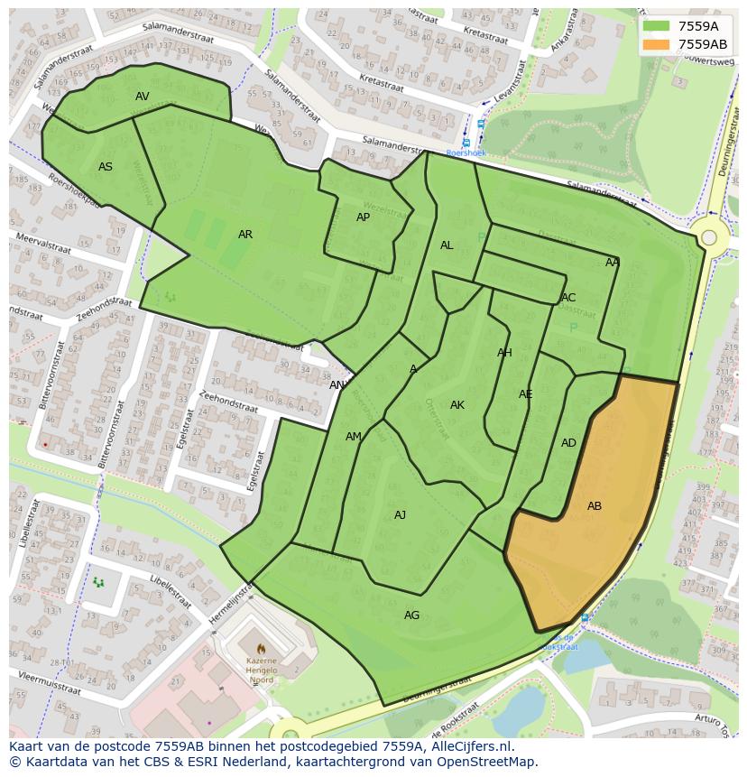 Afbeelding van het postcodegebied 7559 AB op de kaart.