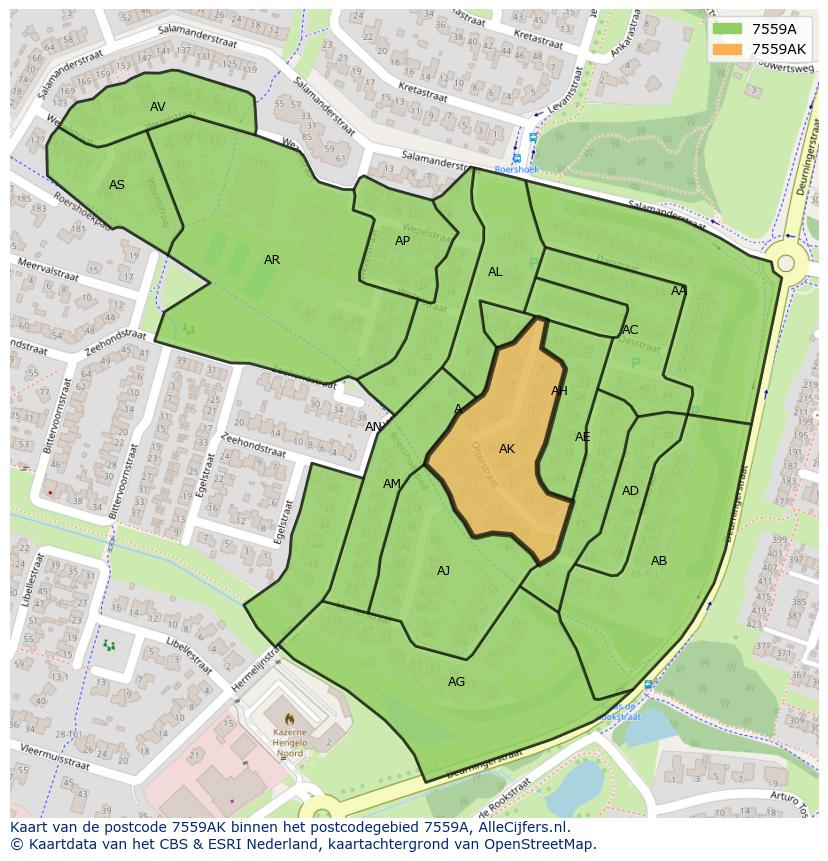 Afbeelding van het postcodegebied 7559 AK op de kaart.