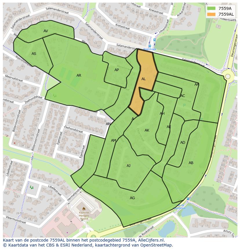 Afbeelding van het postcodegebied 7559 AL op de kaart.