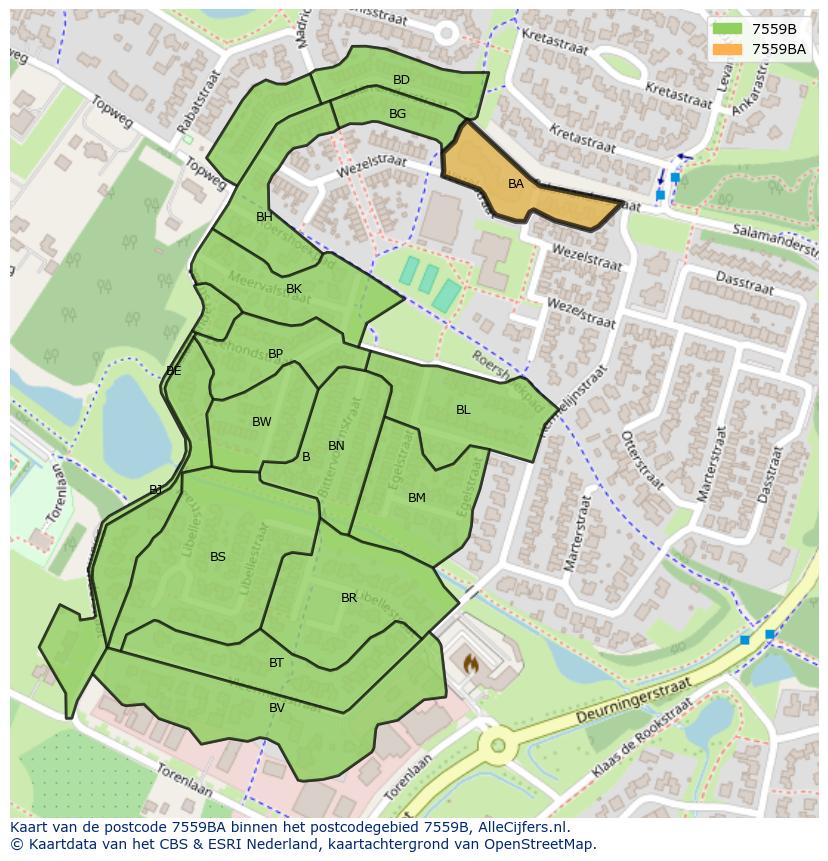 Afbeelding van het postcodegebied 7559 BA op de kaart.
