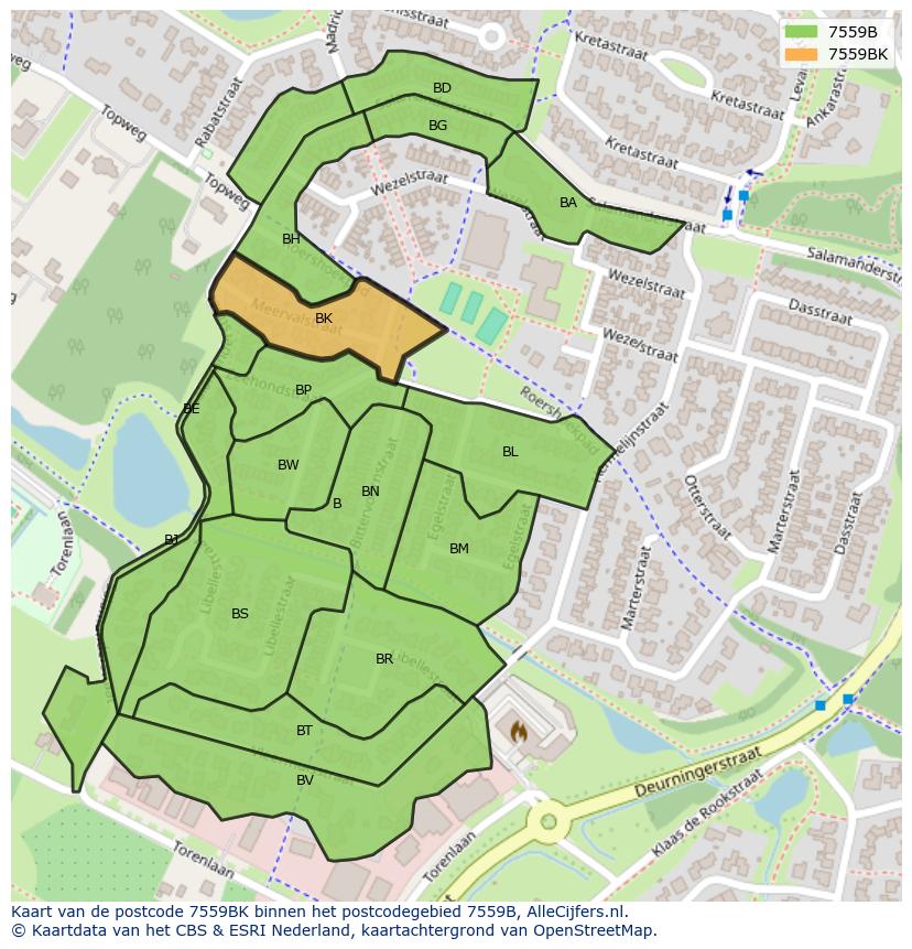 Afbeelding van het postcodegebied 7559 BK op de kaart.