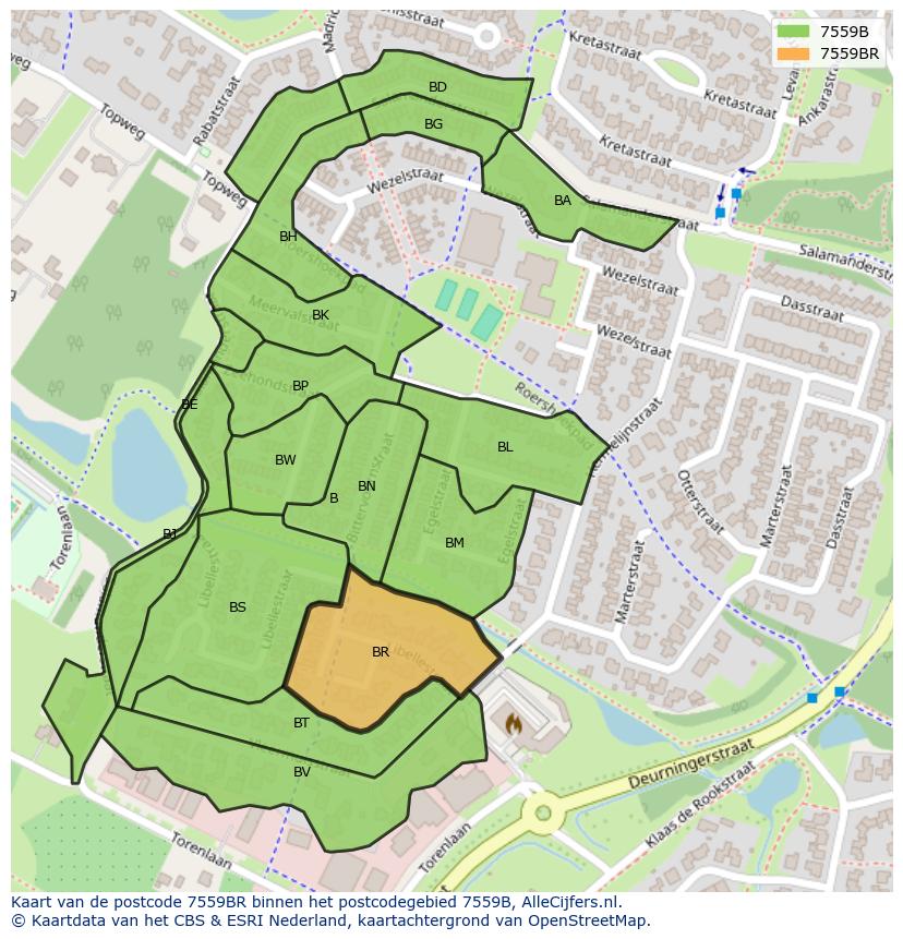 Afbeelding van het postcodegebied 7559 BR op de kaart.