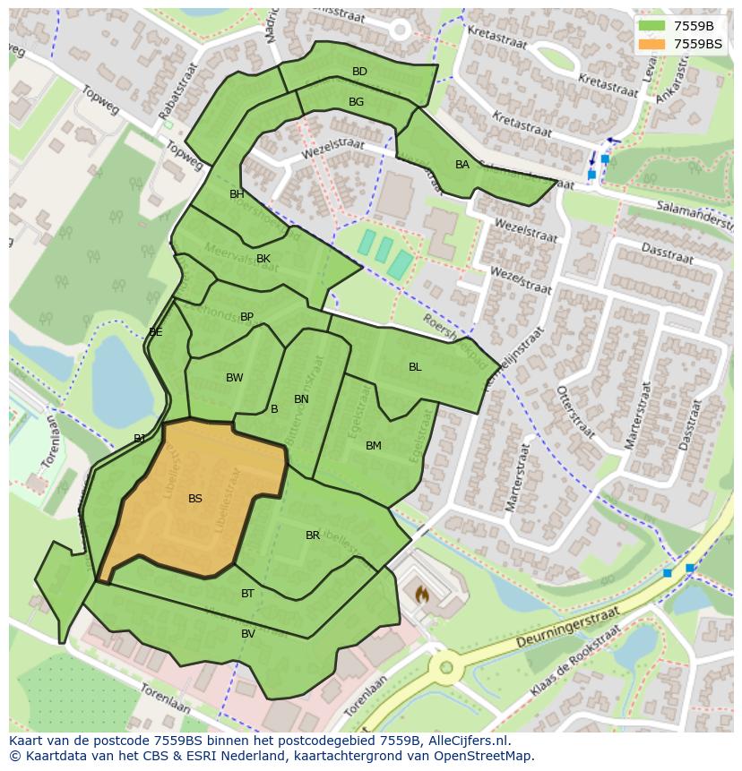 Afbeelding van het postcodegebied 7559 BS op de kaart.