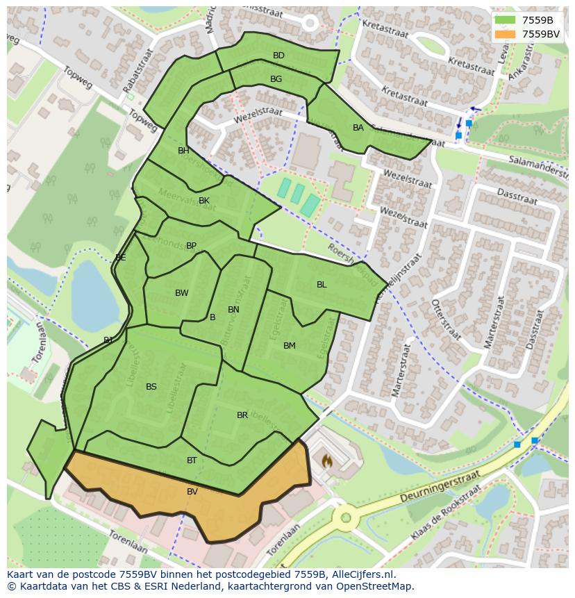 Afbeelding van het postcodegebied 7559 BV op de kaart.